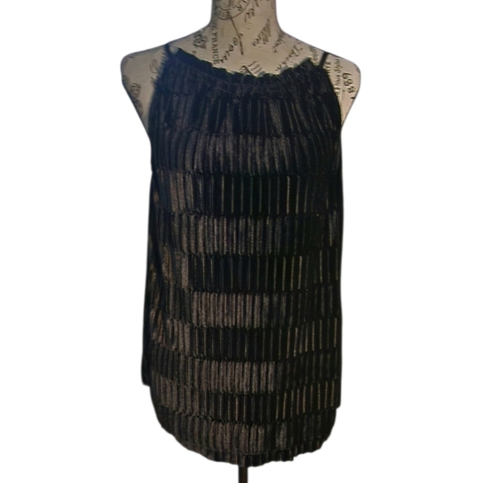 Maurices Black Shimmer Tiered Pleated Tank, Size Medium